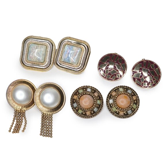 Vintage 1980s Statement Clip Earrings Lot of 4 Pairs Large Disco Retro Glam - Picture 12 of 12